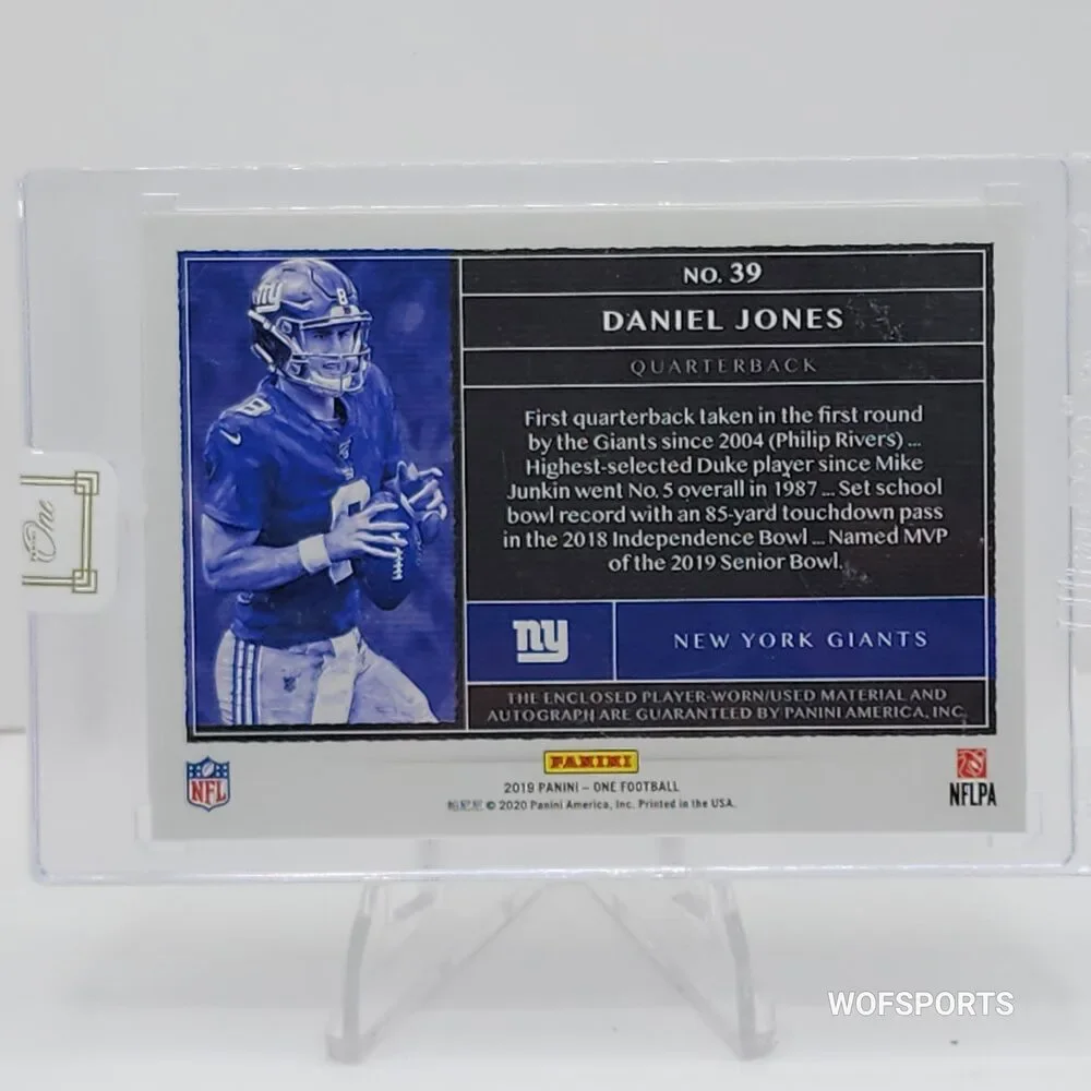 2019 Panini One 112/125 Daniel Jones #39 RPA Rookie Dual Patch Auto RC